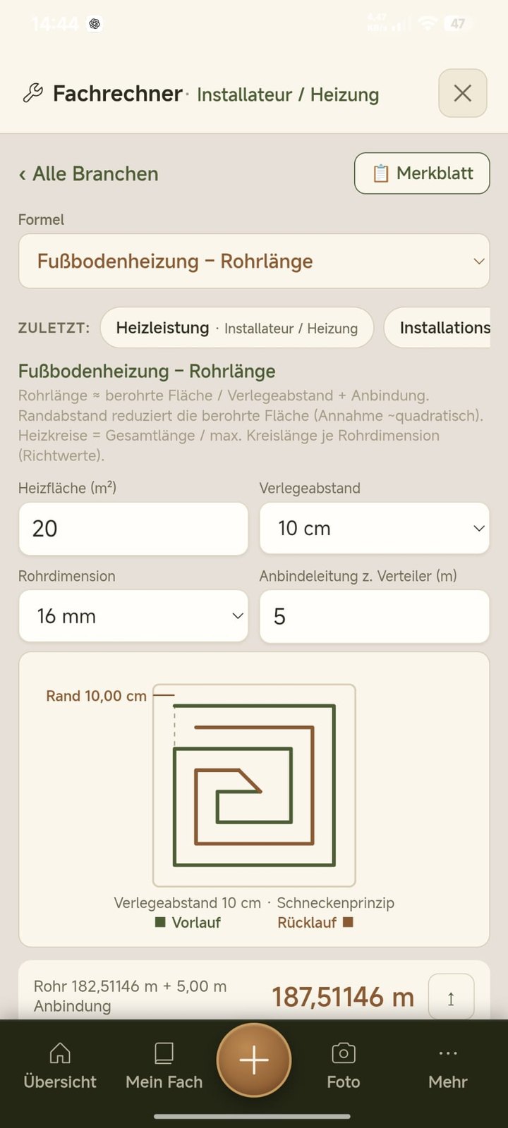 Fußbodenheizung mit Verlegeplan